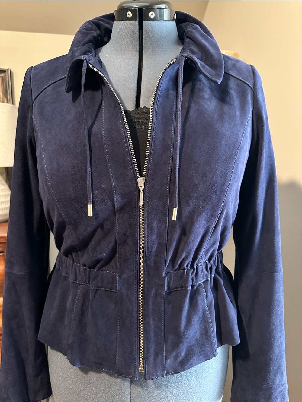 White House Black Market suede Jacket in Navy Blue Size M